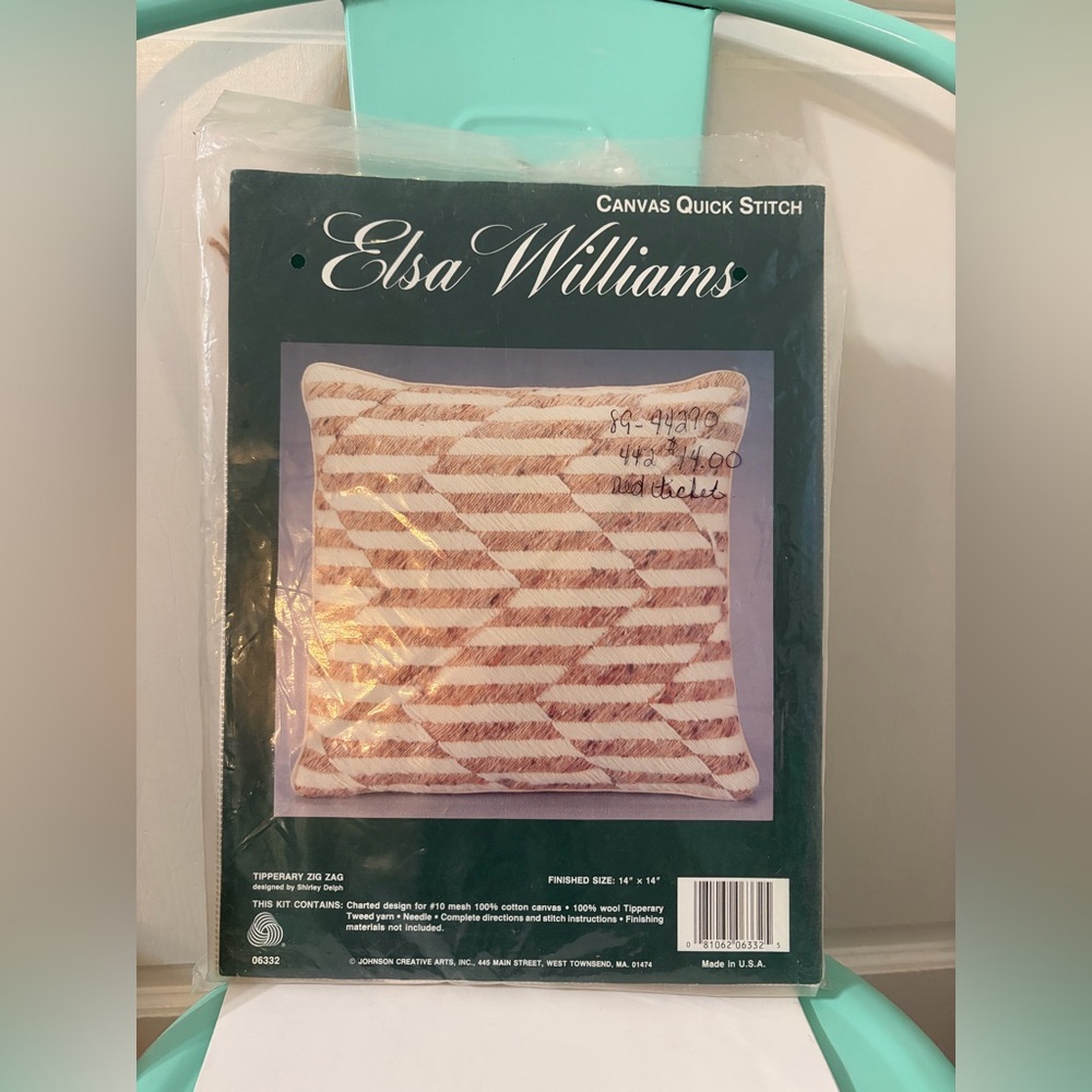 Elsa Williams Canvas Quick Stitch Tweed Wool Pillow Kit Tipperary Zig-Zag, 14x14